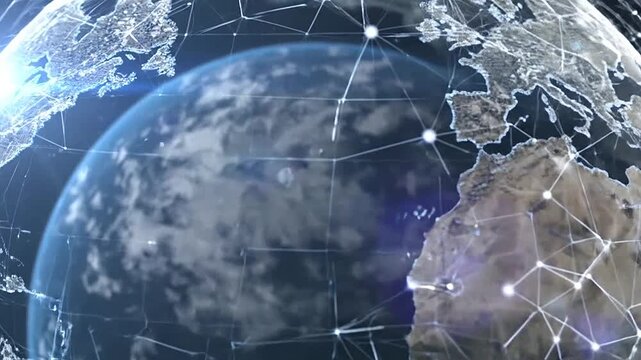 Digital globe with interconnected network lines and a world map in the background