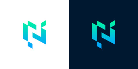 Dynamic geometric logo featuring an abstract 'N' shape, rendered in a striking blue to green gradient, perfect for modern tech and digital branding © anello
