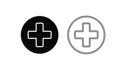 Obraz premium Set of 2 black and white plus sign icons vector