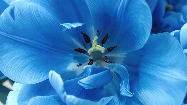 Close-up view of the vibrant blue petals and stamen of a blooming flower