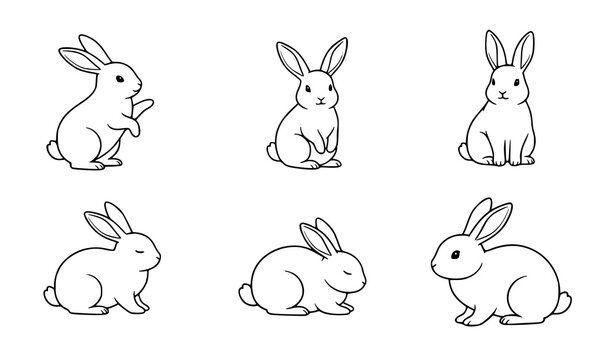Minimal White Bunny Sketch Bundle Simple Rabbit Outline Vector for Nursery and Easter