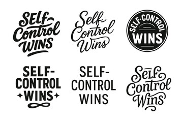 Fototapeta premium Diverse Lettering Styles. Self-Control Wins. Set lettering. harmonious lettering variations of the same emblematic concept, each with different artistic