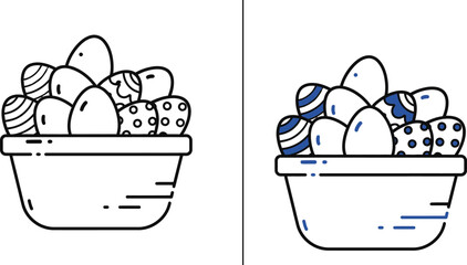 Naklejka premium Easter Eggs Basket Coloring Page for Kids – Black and White Outline with Colored Example