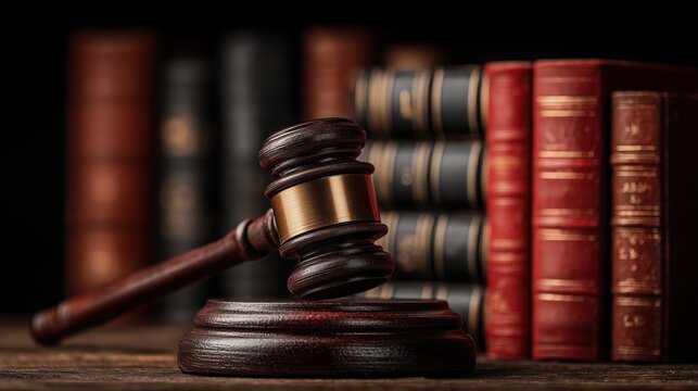 Antique Gavel with Law Books for Legal Proceedings and Courtroom Decor