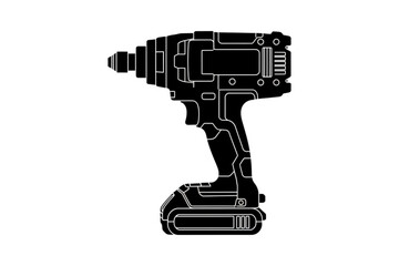 Naklejka premium Power Drill Silhouette: A modern power drill in silhouette, symbolizing precision, power, and the essence of construction and renovation work.