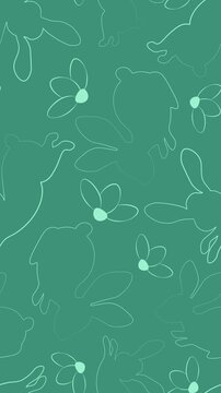Easter pattern with bunny silhouettes and flowers scrolling upwards. Vertical seamless looping background for social media stories, spring greetings, and kids projects.