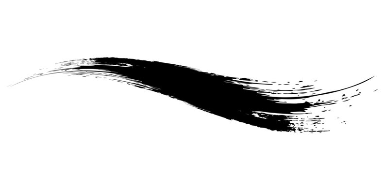 Vector make-up cosmetic mascara brush stroke texture design isolated on white. Realistic mascara smear template. Mascara eyelashes brush stroke makeup. Black hand drawn lash scribble swatch.