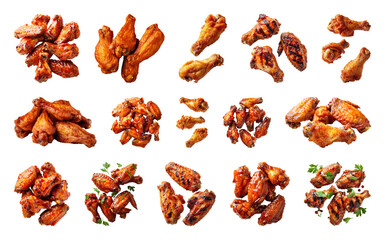Obraz premium PNG Assorted crispy chicken wings delicious, transparent background