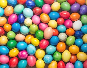 Colorful Easter Eggs Spread on Light Background for Festive Celebration