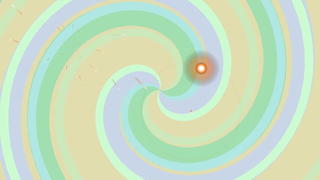 Vibrant swirling spiral pattern with pastel colors and a central dot.