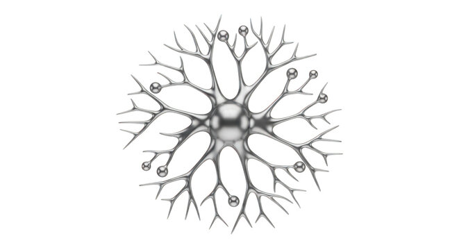 A black and white image of a neuron with many branches
