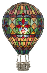 Fototapeta premium glowing stained glass mosaic lamp shaped like a hot air balloon with a metal basket