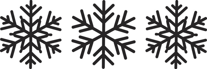 Set of snowflake icons in different shapes, winter holiday symbol collection for Christmas decoration, seasonal design elements isolated on white background