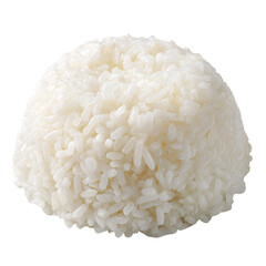 A round ball of white rice centered on a plain white surface viewed from directly above