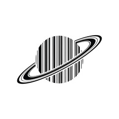 Stylized planet saturn with barcode design and prominent rings © ariyan