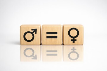 Gender Equality Concept: Illustrative wooden blocks spelling out gender equality concept, promoting fair representation and equal rights. 