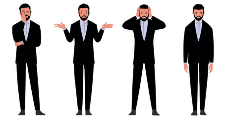 Businessman Character in negative Poses Vector illustration Set.