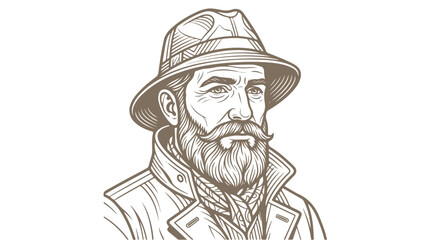 Vintage Gentleman with Beard and Hat Sketch.