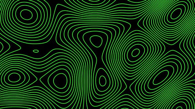 A green topographic map with a black background
