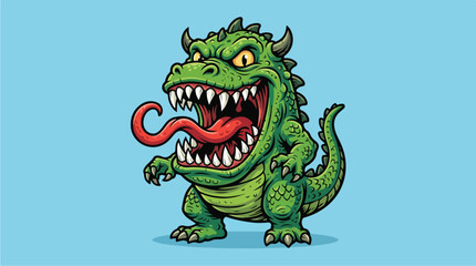 Green Monster with Sharp Teeth and Long Tongue.
