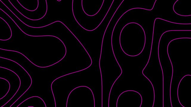 A black and pink topographic map with wavy lines