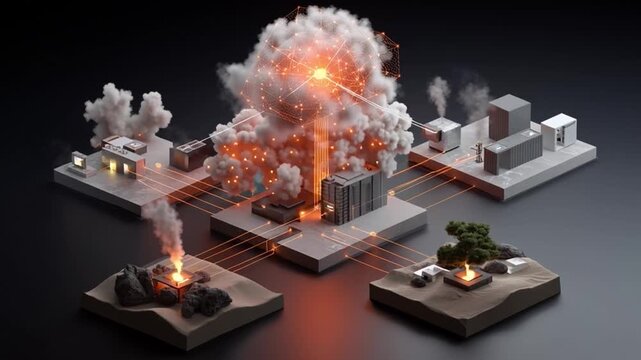 Energy Hub in Action: A dynamic illustration showing a central energy hub, seamlessly connecting to various power generation sources, a modern take on energy distribution and technological prowess. 