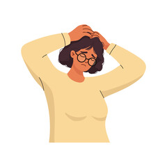 Overwhelmed woman grabbing head in panic