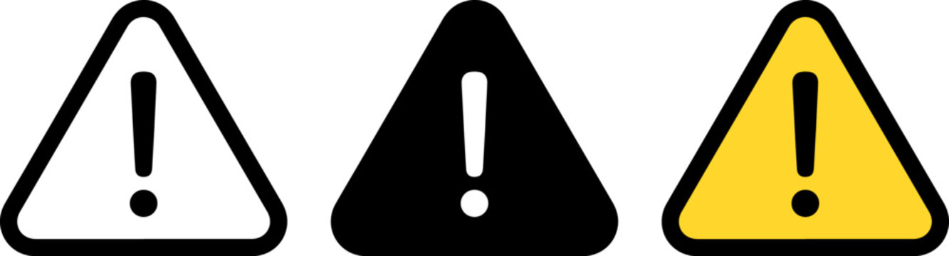 Warning signs with exclamation marks in white, black, and yellow