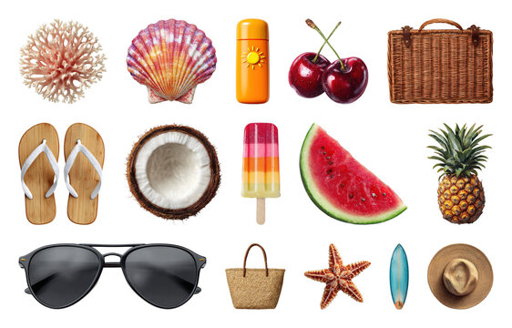 PNG Vibrant summer vacation essentials, transparent background