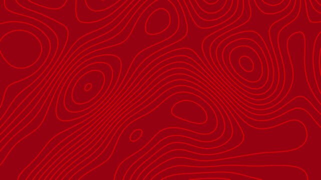 A red topographic map with wavy lines and circles