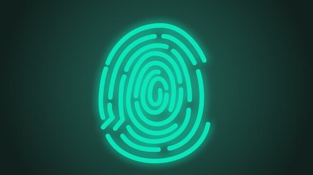 Digital biometric fingerprint identity verification process on dark background