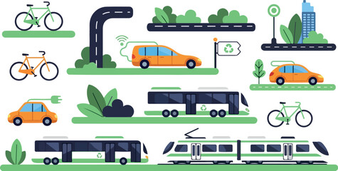 Set of 16 transportation icons vector, eco-friendly travel elements © VectoRise