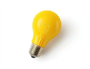 A single, bright yellow lightbulb rests on a clean white surface