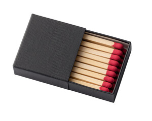 Matchbox Display: A close-up shot of an open matchbox revealing a row of unused matches with red match heads, capturing the simplicity and everyday utility.