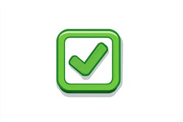Vivid green checkmark within a square outline on a white backdrop, signifying approval