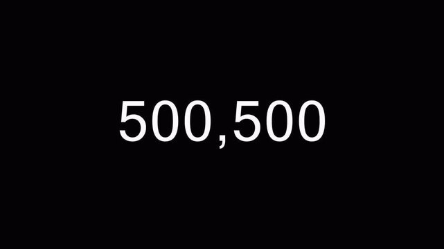 Number counter animation from 0 to 1,000,000 on a transparent background, Animated counting Numbers of one million in 4k with alpha channel.