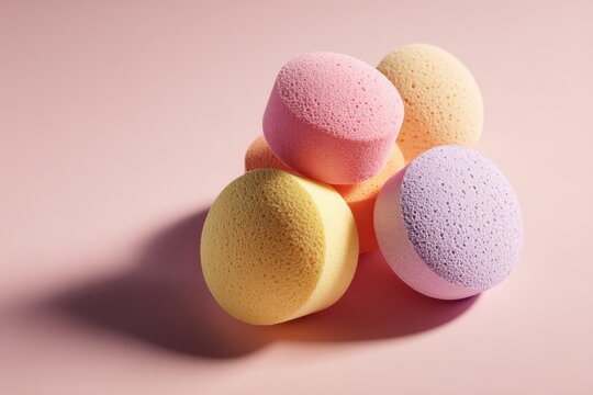 Pastel colored bath bombs colorful pink yellow