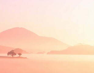 Serene Landscape with Soft Mist and Gentle Hues at Sunrise