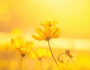 Bright Yellow Flowers with Soft Glowing Background in Sunrise Light