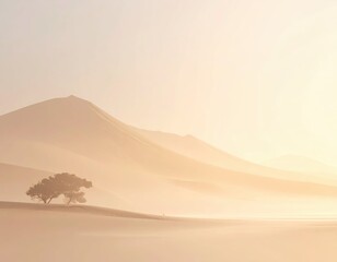 Serene Desert Landscape at Sunrise with Soft Hues and Gentle Light