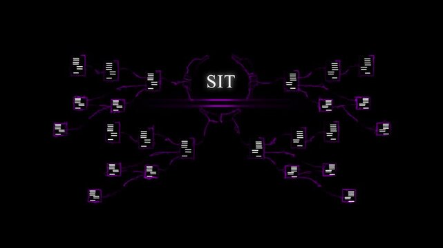 Futuristic Digital Network with Glowing Nodes and Central S I T Abstract Cyber Technology Animation abstract animation