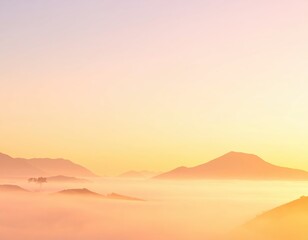 Serene Sunrise Over Misty Mountains in Pastel Hues and Soft Light