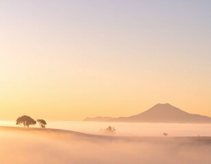 Serene Sunrise Over Misty Hills and Majestic Mountain Landscape