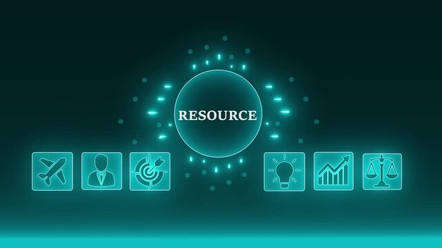Digital Resource Network Connection Global Business Icons Technology Concept Futuristic Blue Glow video. 4K video animation on blue background.