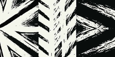 Abstract black and white brushstrokes forming a geometric pattern