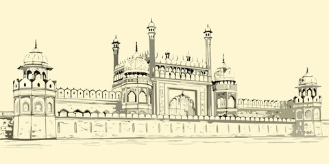 Detailed illustration of the historical Bara Imambara monument in Lucknow