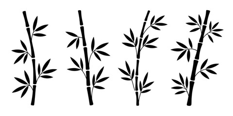 Four bamboo plants with leaves growing in a straight line Vector © AZIFA