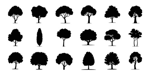 A collection of diverse tree silhouettes showcasing various shapes and sizes Vector © AZIFA