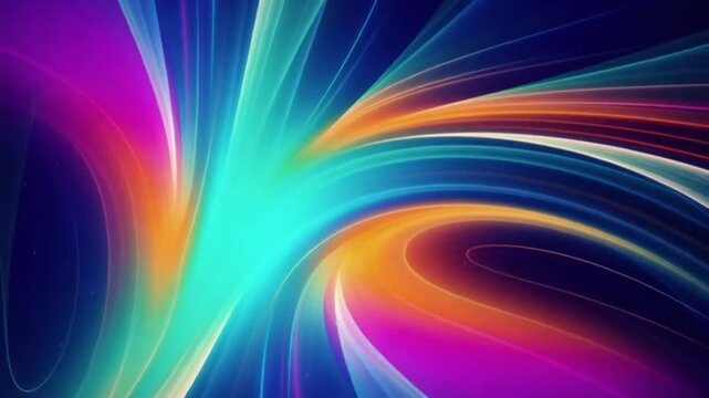 Colorful abstract light trails swirling in a dark background for a futuristic presentation or website header