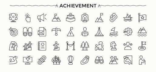 Achievement linear icon set. Pack of vocation, career, grow, person, job career and more. Business icon set. Line icons with editable stroke. Editable stroke collections.